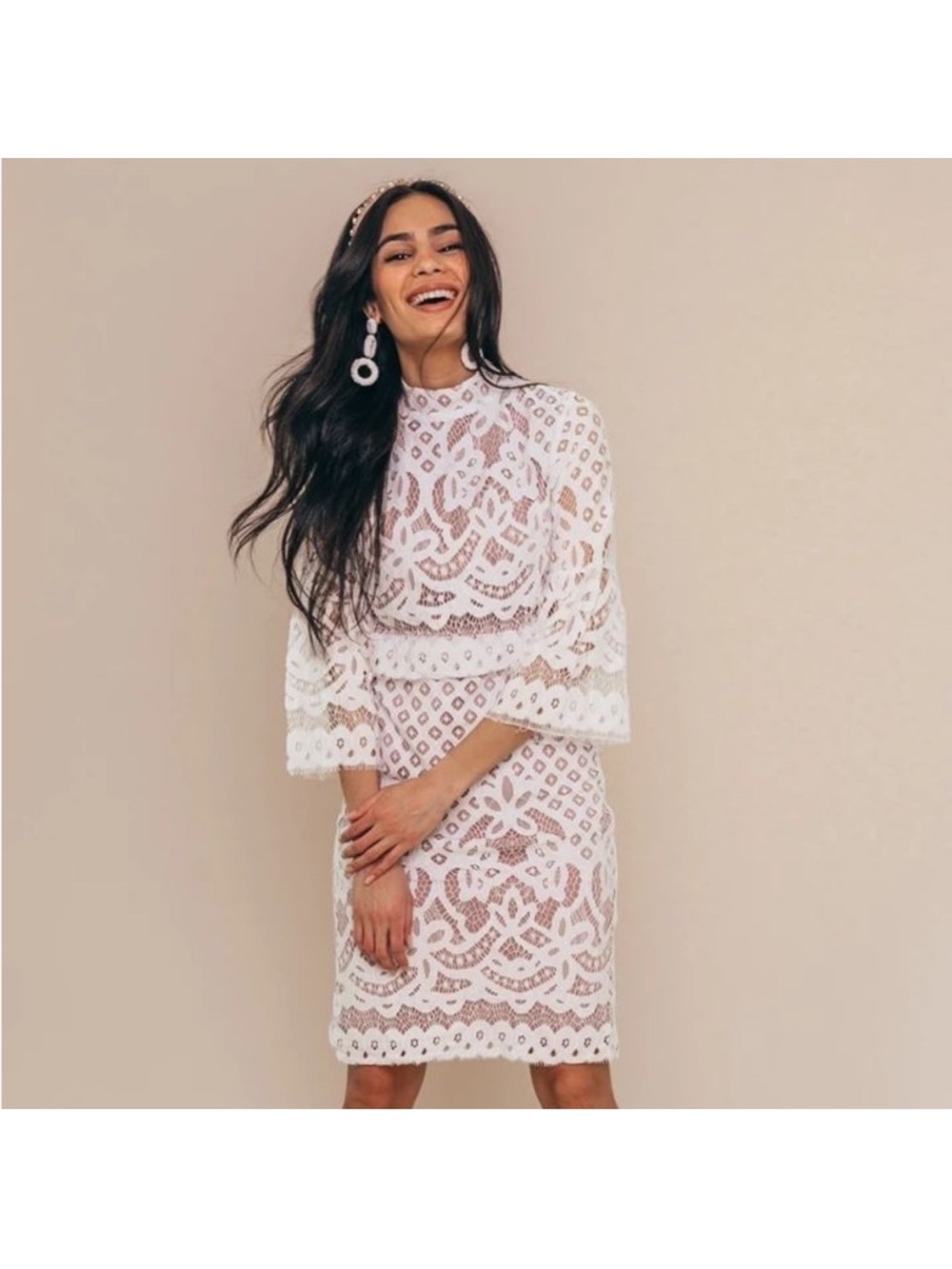 Ivy City Co Lacey White Lace Midi Dress Temple Church Dress Size Medium